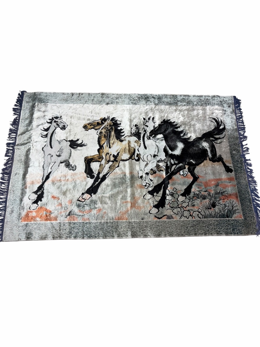Vintage Velveteen Tapestry Throw Blanket Running Horses 70x45", Swan Brand